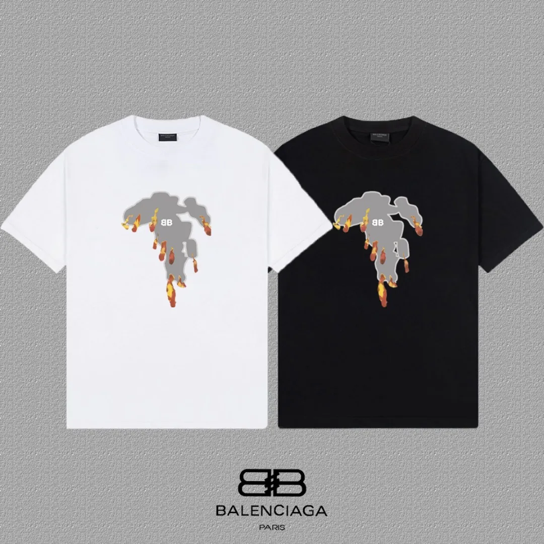 P80✨🔥 BALENCIAGA Paris lettering printed short-sleeved T-shirt. Custom-woven and dyed 300 grams of combed cotton heavyweight fabric. Zero color difference in threads. Perfect details. Different from the current currency version. Welcome to compare. Same Style for men and women. Must-sell in the picture above. Color: White Black Size: 1 2 3 4
